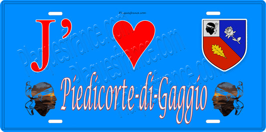 Plaque métal décorative 15 x 30 cm bleu J' ❤️ Piedicorte-di-Gaggio Canton de Ghisonaccia Haute-Corse