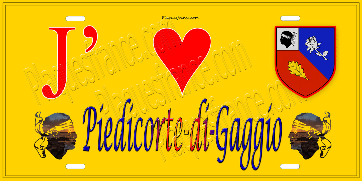 Plaque métal décorative 15 x 30 cm jaune J' ❤️ Piedicorte-di-Gaggio Canton de Ghisonaccia Haute-Corse