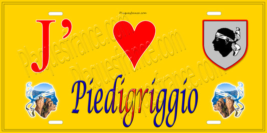 Plaque métal décorative 15 x 30 cm jaune J' ❤️ Piedigriggio Canton de la Golo-Morosaglia Haute-Corse