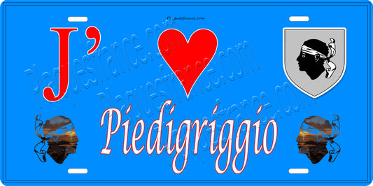 Plaque métal décorative 15 x 30 cm bleu J' ❤️ Piedigriggio Canton de la Golo-Morosaglia Haute-Corse