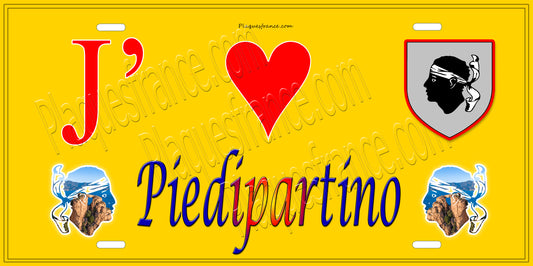 Plaque métal décorative 15 x 30 cm jaune J' ❤️ Piedipartino Canton de la Castagniccia Haute-Corse