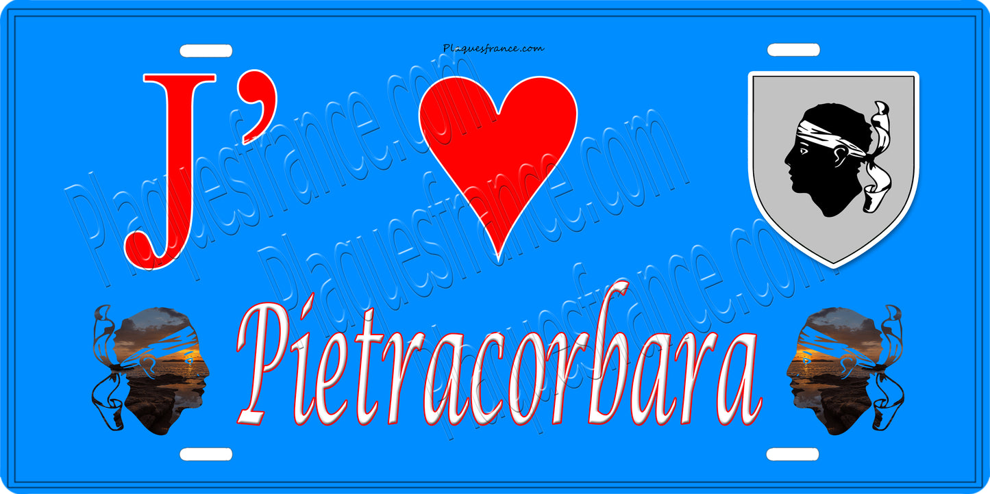 Plaque métal décorative 15 x 30 cm bleu J' ❤️ Pietracorbara  Canton du Cap Corse Haute-Corse