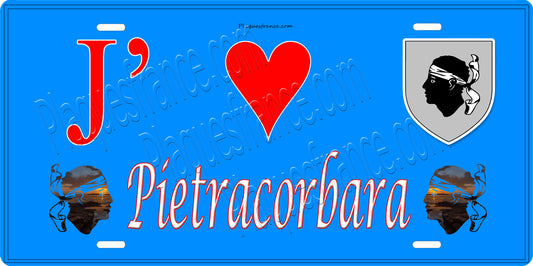 Plaque métal décorative 15 x 30 cm bleu J' ❤️ Pietracorbara  Canton du Cap Corse Haute-Corse
