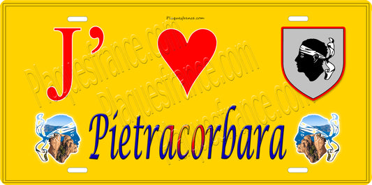 Plaque métal décorative 15 x 30 cm jaune J' ❤️ Pietracorbara  Canton du Cap Corse Haute-Corse