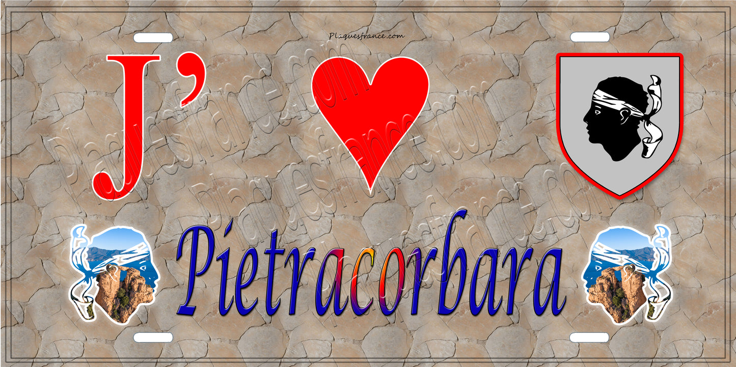 Plaque métal décorative 15 x 30 cm mur antique J' ❤️ Pietracorbara  Canton du Cap Corse Haute-Corse