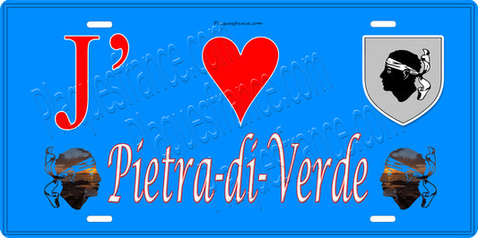Plaque métal décorative 15 x 30 cm bleu J' ❤️ Pietra-di-Verde  Canton de la Castagniccia Haute-Corse