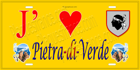 Plaque métal décorative 15 x 30 cm jaune J' ❤️ Pietra-di-Verde  Canton de la Castagniccia Haute-Corse