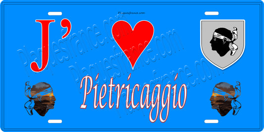 Plaque métal décorative 15 x 30 cm bleu J' ❤️ Pietricaggio Canton de la Castagniccia Haute-Corse
