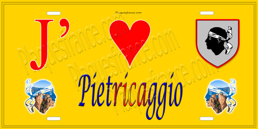 Plaque métal décorative 15 x 30 cm jaune J' ❤️ Pietricaggio Canton de la Castagniccia Haute-Corse