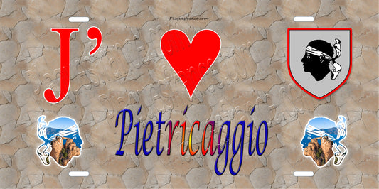 Plaque métal décorative 15 x 30 cm mur antique J' ❤️ Pietricaggio Canton de la Castagniccia Haute-Corse