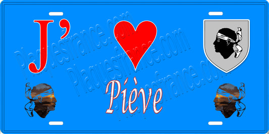 Plaque métal décorative 15 x 30 cm bleu J' ❤️ Piève Canton de Biguglia-Nebbio Haute-Corse
