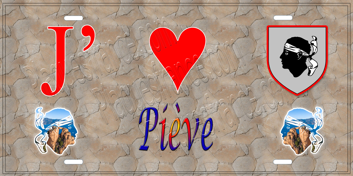 Plaque métal décorative 15 x 30 cm mur antique J' ❤️ Piève Canton de Biguglia-Nebbio Haute-Corse
