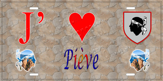 Plaque métal décorative 15 x 30 cm mur antique J' ❤️ Piève Canton de Biguglia-Nebbio Haute-Corse
