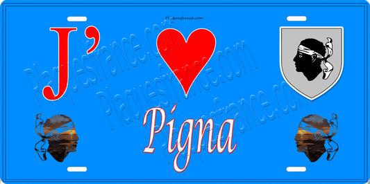Plaque métal décorative 15 x 30 cm bleu J' ❤️ Pigna Canton de l'Île-Rousse Haute-Corse