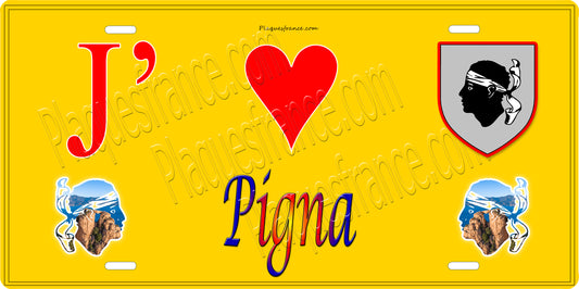 Plaque métal décorative 15 x 30 cm jaune J' ❤️ Pigna Canton de l'Île-Rousse Haute-Corse