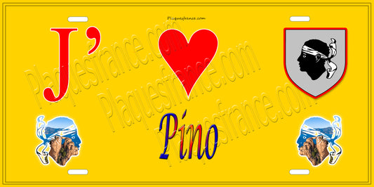 Plaque métal décorative 15 x 30 cm jaune J' ❤️ Pino Canton du Cap Corse Haute-Corse