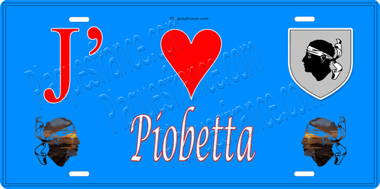 Plaque métal décorative 15 x 30 cm bleu J' ❤️ Piobetta Canton de la Castagniccia Haute-Corse