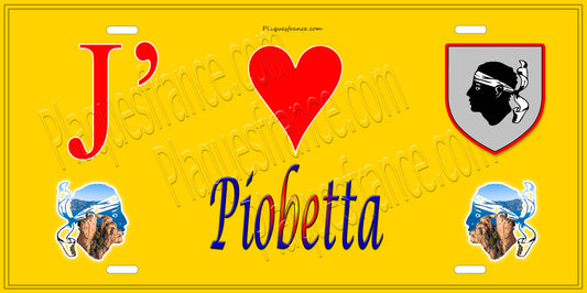 Plaque métal décorative 15 x 30 cm jaune J' ❤️ Piobetta Canton de la Castagniccia Haute-Corse