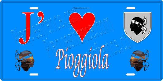 Plaque métal décorative 15 x 30 cm bleu J' ❤️ Pioggiola Canton de l'Île-Rousse Haute-Corse