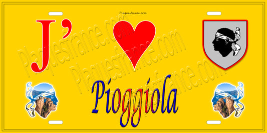Plaque métal décorative 15 x 30 cm jaune J' ❤️ Pioggiola Canton de l'Île-Rousse Haute-Corse