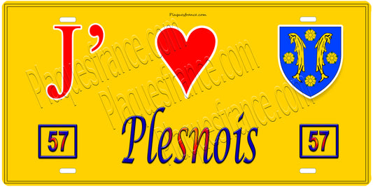 Plaque métal décorative 15 x 30 cm fond  mur jaune 57 J' ❤️Plesnois , canton Rombas 57