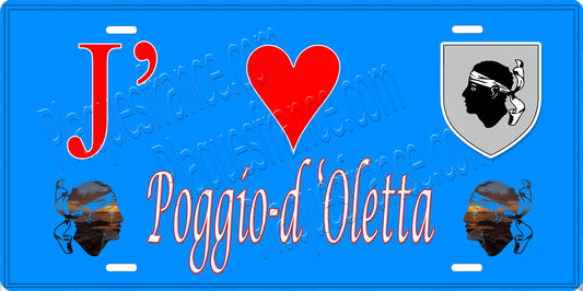 Plaque métal décorative 15 x 30 cm bleu J' ❤️ Poggio d'Oletta Canton Biguglia-Nebbio Haute-Corse