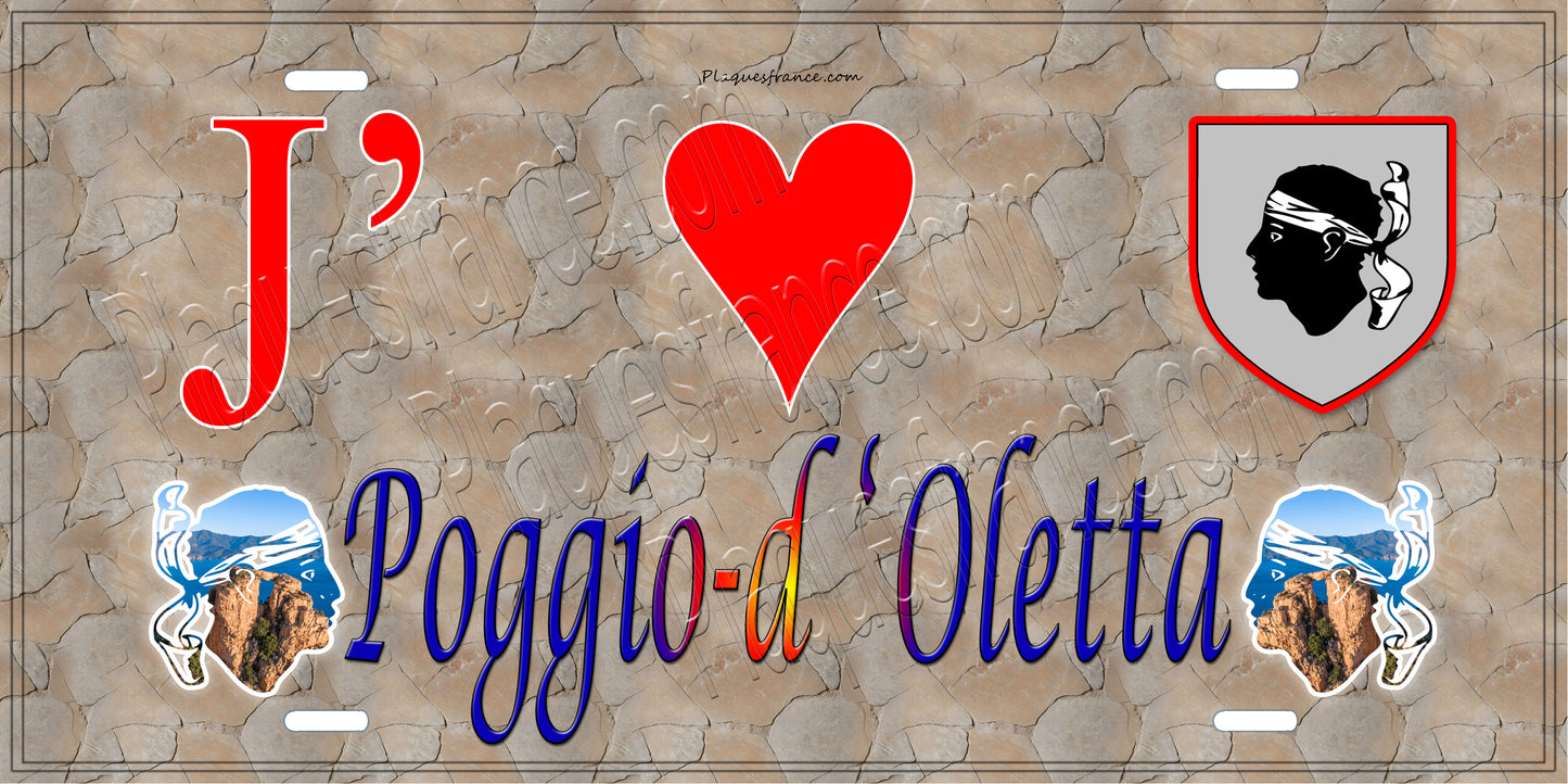 Plaque métal décorative 15 x 30 cm mur antique J' ❤️ Poggio d'Oletta Canton Biguglia-Nebbio Haute-Corse