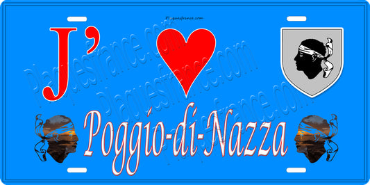 Plaque métal décorative 15 x 30 cm bleu J' ❤️ Poggio di Nazza Canton Biguglia-Nebbio Haute-Corse