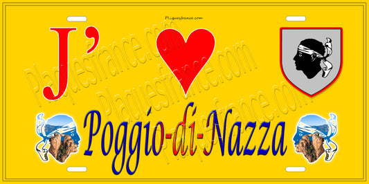 Plaque métal décorative 15 x 30 cm jaune J' ❤️ Poggio di Nazza Canton Biguglia-Nebbio Haute-Corse