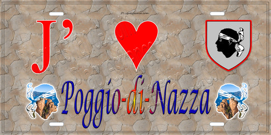 Plaque métal décorative 15 x 30 cm mur antique J' ❤️ Poggio di Nazza Canton Biguglia-Nebbio Haute-Corse