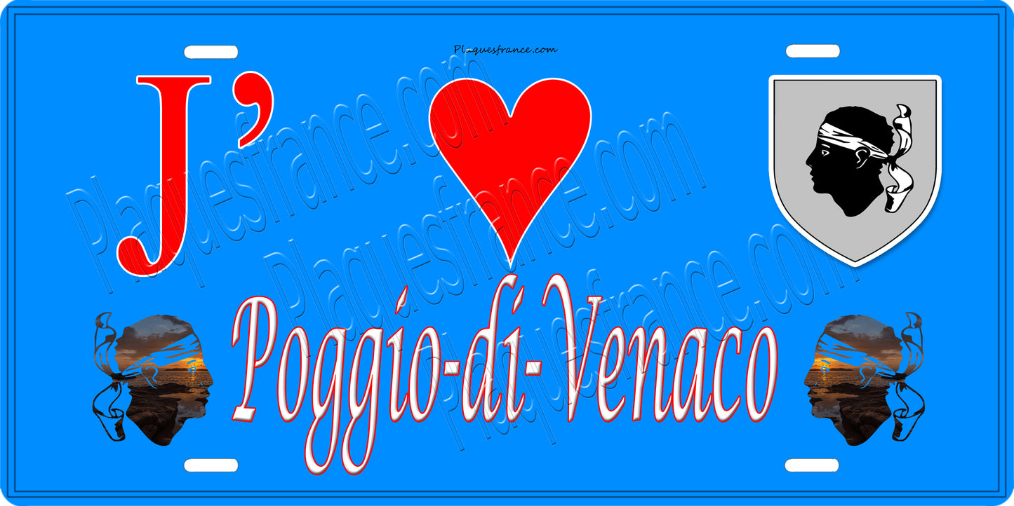 Plaque métal décorative 15 x 30 cm bleu J' ❤️ Poggio di Venaco Canton de Corte Haute-Corse