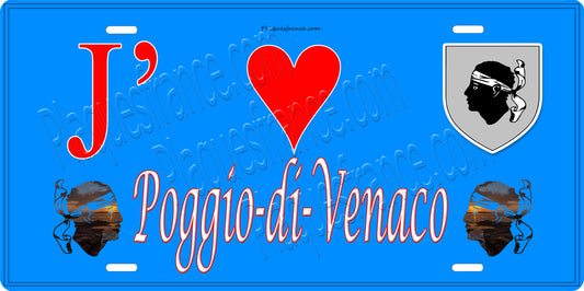 Plaque métal décorative 15 x 30 cm bleu J' ❤️ Poggio di Venaco Canton de Corte Haute-Corse
