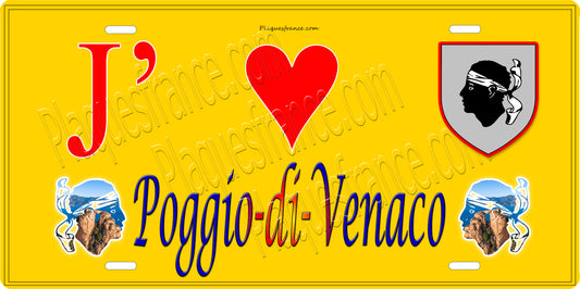 Plaque métal décorative 15 x 30 cm jaune J' ❤️ Poggio di Venaco Canton de Corte Haute-Corse