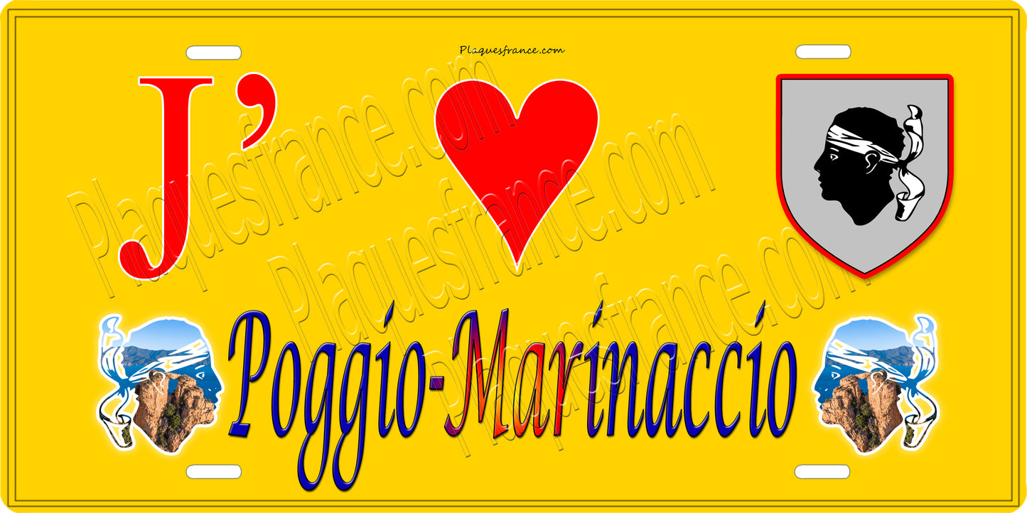 Plaque métal décorative 15 x 30 cm jaune J' ❤️ Poggio Marinaccio Canton de Casinca-Fumalto Haute-Corse