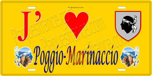 Plaque métal décorative 15 x 30 cm jaune J' ❤️ Poggio Marinaccio Canton de Casinca-Fumalto Haute-Corse