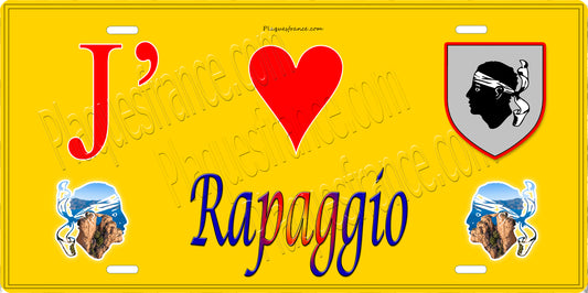Plaque métal décorative 15 x 30 cm jaune J' ❤️ Rapaggio Canton de la Castagniccia Haute-Corse