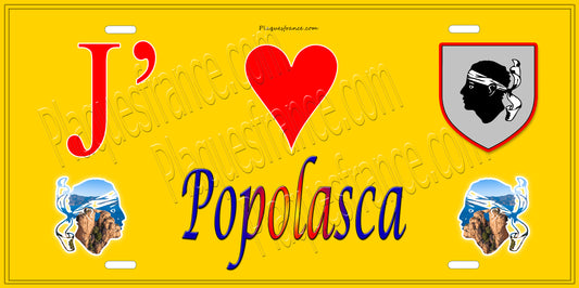 Plaque métal décorative 15 x 30 cm jaune J' ❤️ Popolasca Canton de Golo-Morosaglia Haute-Corse