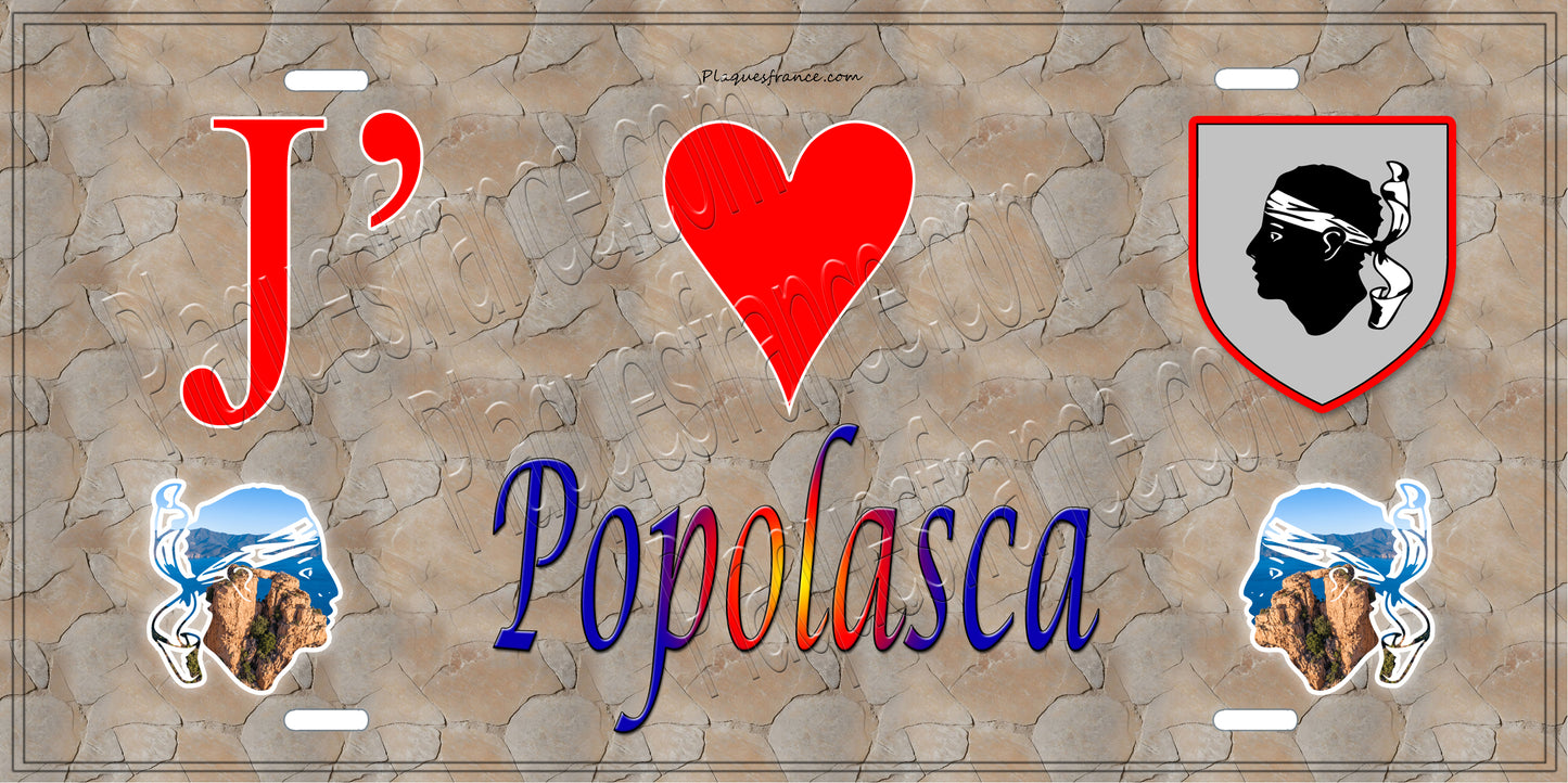 Plaque métal décorative 15 x 30 cm mur antique J' ❤️ Popolasca Canton de Golo-Morosaglia Haute-Corse
