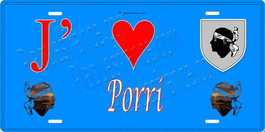 Plaque métal décorative 15 x 30 cm bleu J' ❤️ Porri Canton de Casinca-Fumalto Haute-Corse