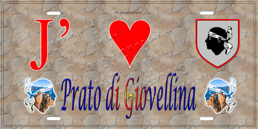 Plaque métal décorative 15 x 30 cm mur antique  J' ❤️ Prato-di-Giovellina Canton de Golo-Morosaglia Haute-Corse