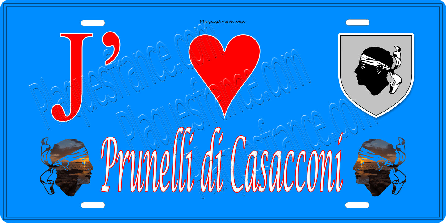 Plaque métal décorative 15 x 30 cm bleu J' ❤️ Prunelli-di-Casacconi Canton de Golo-Morosaglia Haute-Corse
