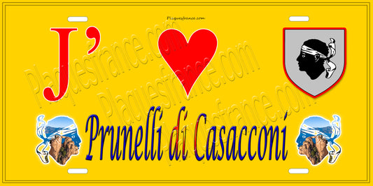 Plaque métal décorative 15 x 30 cm jaune  J' ❤️ Prunelli-di-Casacconi Canton de Golo-Morosaglia Haute-Corse