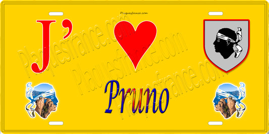 Plaque métal décorative 15 x 30 cm jaune J' ❤️ Pruno Canton de Casinca-Fumalto Haute-Corse