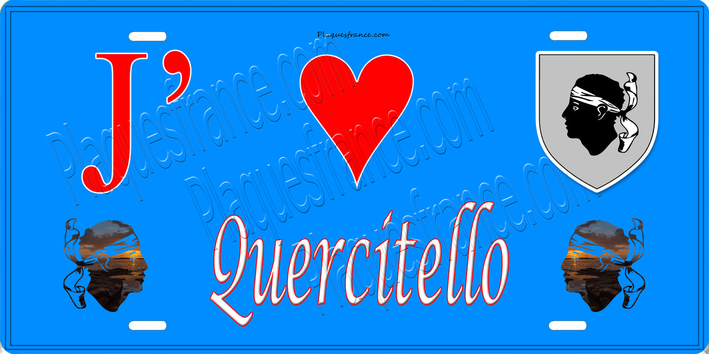 Plaque métal décorative 15 x 30 cm bleu J' ❤️ Quercitello Canton de Casinca-Fumalto Haute-Corse