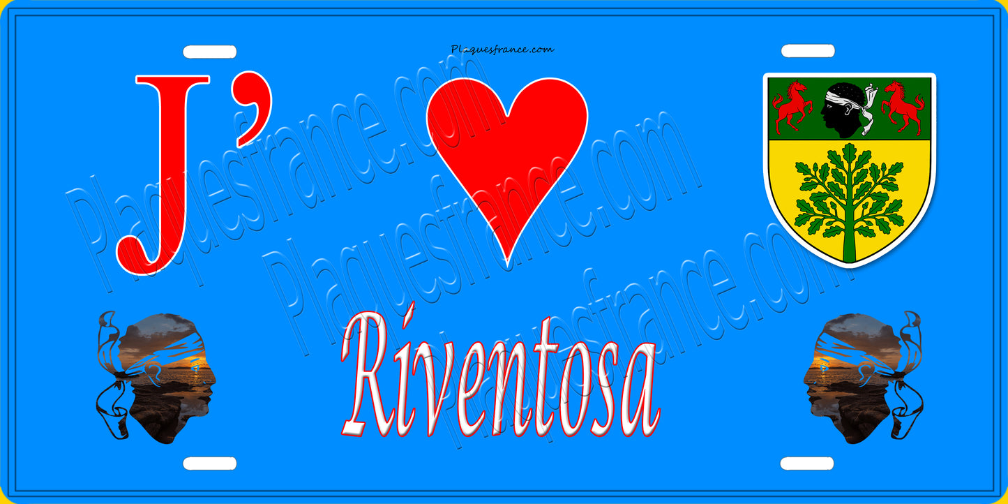 Plaque métal décorative 15 x 30 cm bleu J' ❤️ Riventosa Canton de Corte Haute-Corse