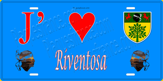 Plaque métal décorative 15 x 30 cm bleu J' ❤️ Riventosa Canton de Corte Haute-Corse