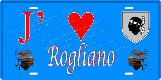 Plaque métal décorative 15 x 30 cm bleu J' ❤️ Rogliano Canton de Cap Corse Haute-Corse