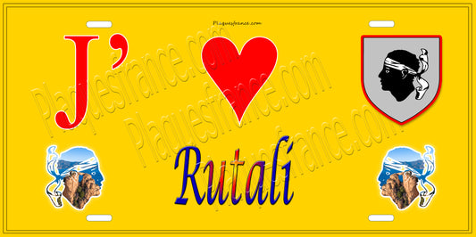 Plaque métal décorative 15 x 30 cm jaune J' ❤️ Rutali Canton de Fiumorbo-Castello Haute-Corse