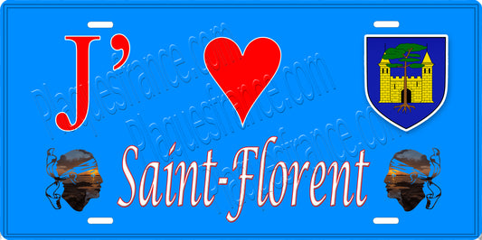 Plaque métal décorative 15 x 30 cm bleu J' ❤️ Saint Florent Canton de Biguglia-Nebbio Haute-Corse