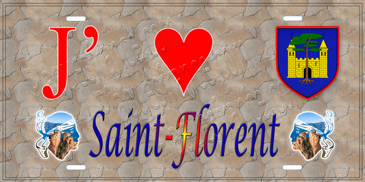 Plaque métal décorative 15 x 30 cm mur antique J' ❤️ Saint Florent Canton de Biguglia-Nebbio Haute-Corse
